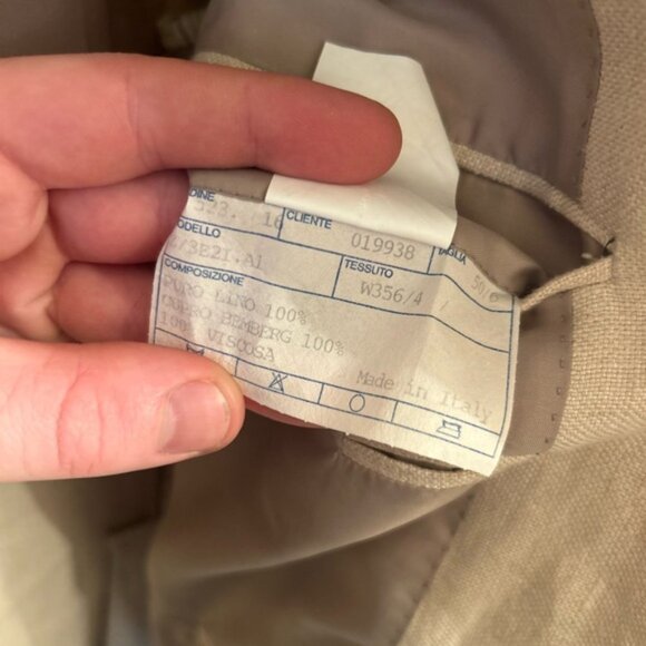 Italian Luciano Barbera 100% Linen Tan Blazer Suite Jacket - Picture 7 of 9